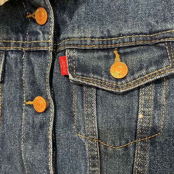 Levi’s kids L 12-13 yrs sherpa lined dark wash button down denim jacket pockets - Picture 2 of 7